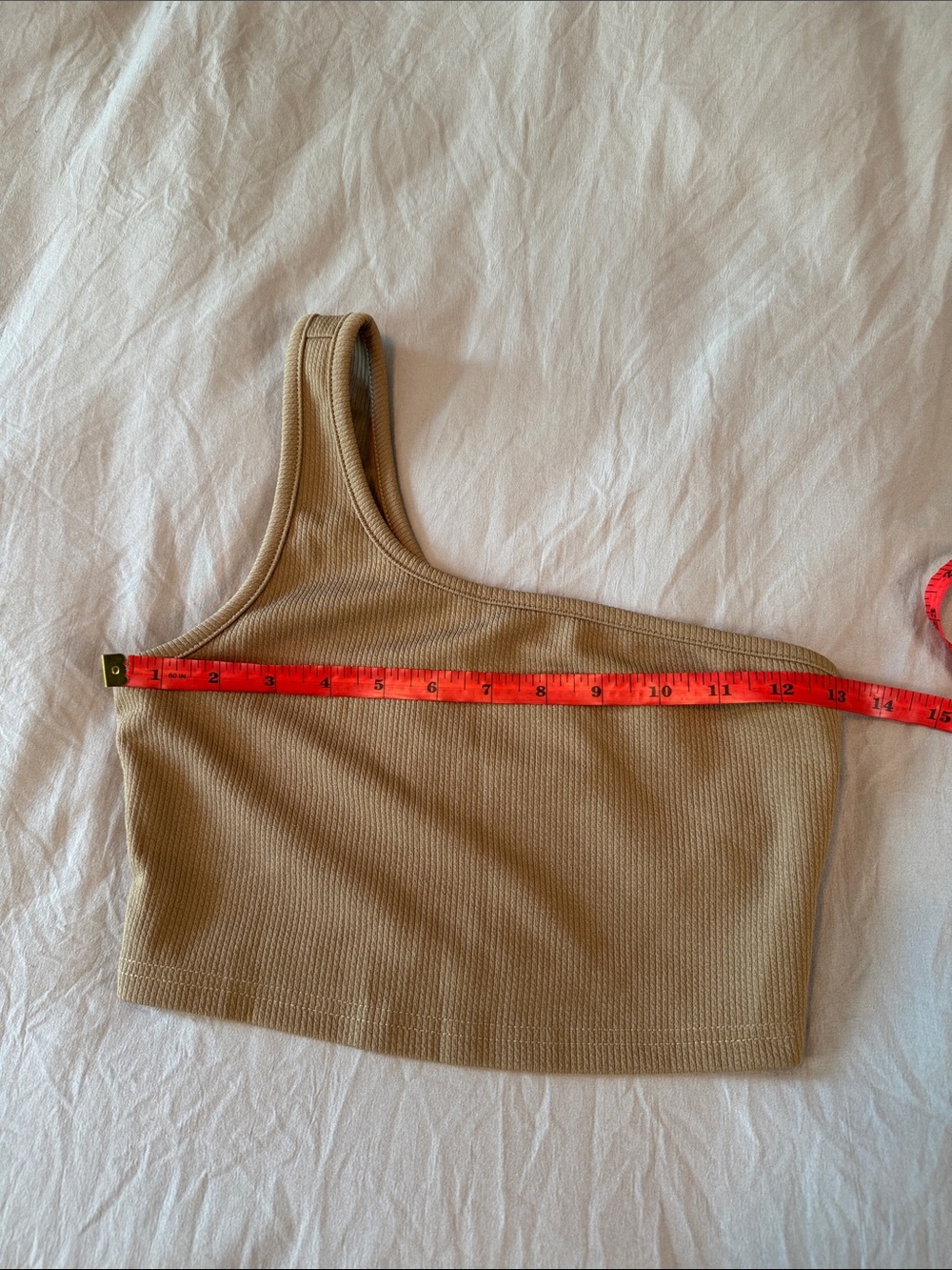 SHEIN One-Shoulder Ribbed Crop Top in Camel - Picture 2 of 6